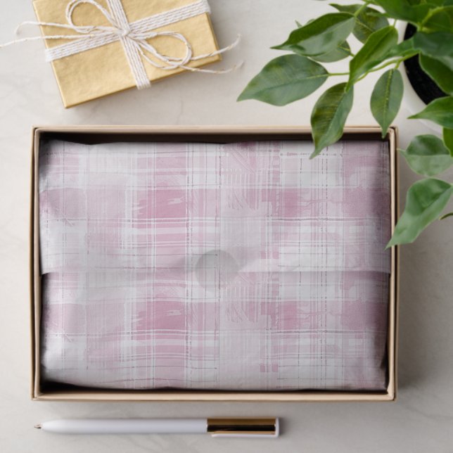 Pink Plaid White Stripes Birthday Tissue Paper (Gift)
