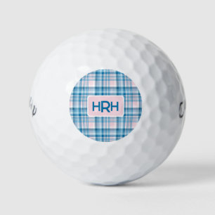 Pink Plaid with Modern Monogram Golf Balls