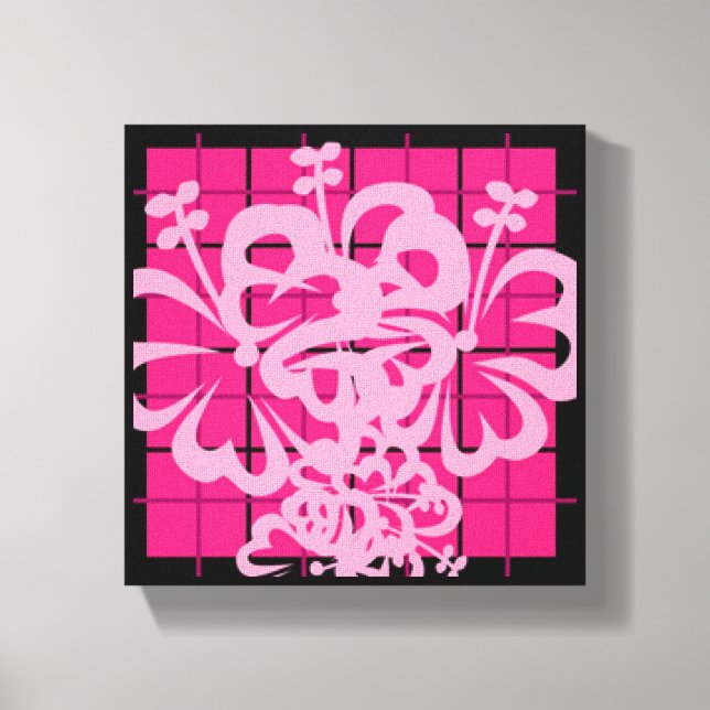 Pink Plaided Florah Design Canvas Print (Front)