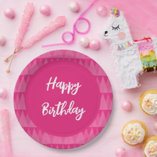 Pink Plain Editable Text Paper Plate