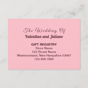 Pink Plain Text Wedding Gift Registry Enclosure Card