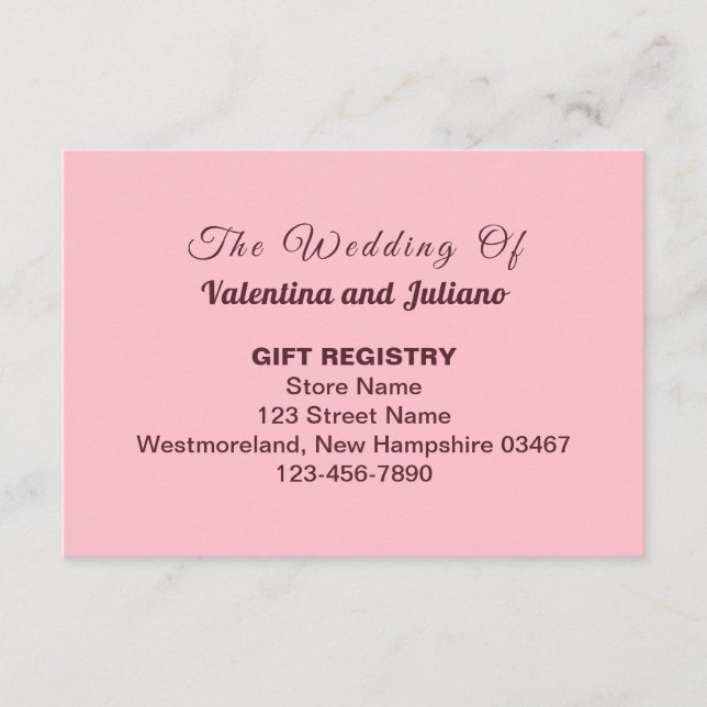 Pink Plain Text Wedding Gift Registry Enclosure Card (Front)