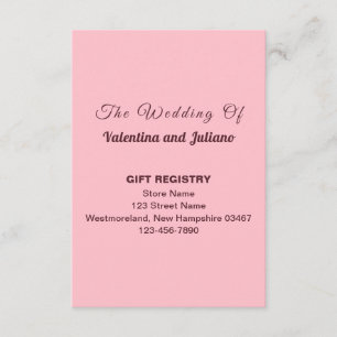 Pink Plain Text Wedding Gift Registry Portrait Enclosure Card