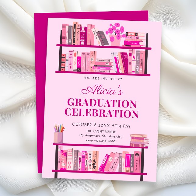 Pink playful books graduation invitation (Creator Uploaded)