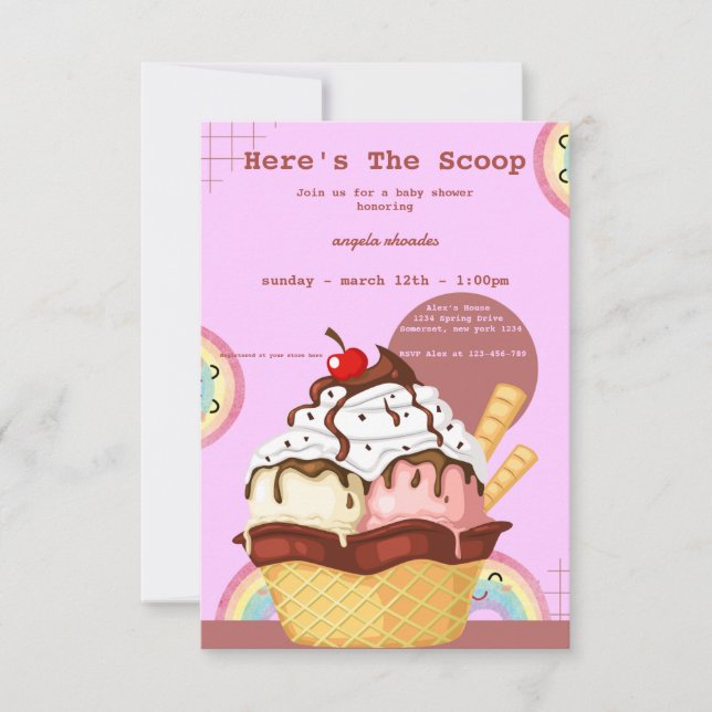 Pink Playful Ice Cream  baby shower invatation RSVP Card (Front)
