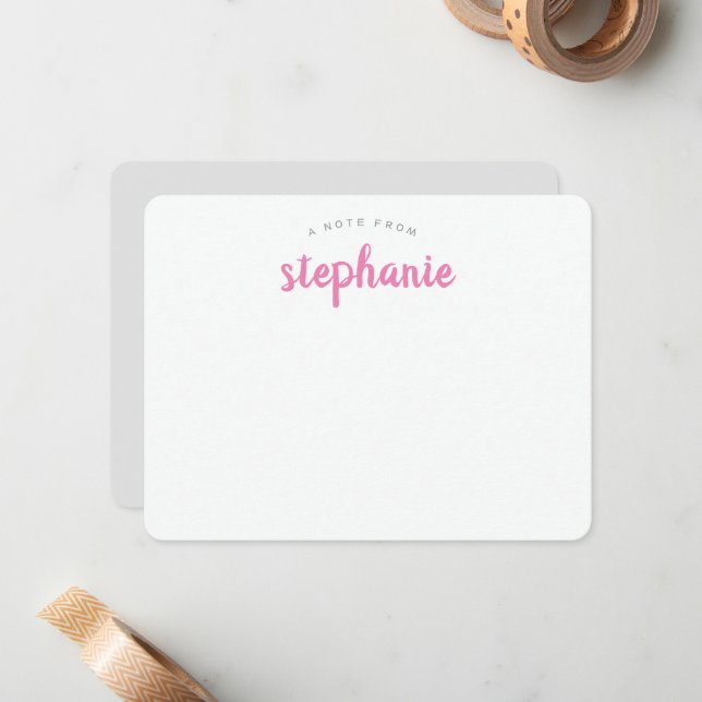 Pink Playful Script Personalised Flat Card (Front/Back In Situ)