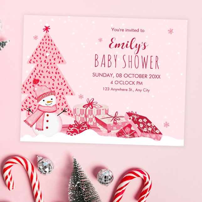 Pink playful winter baby shower invitation (Creator Uploaded)