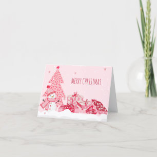 Pink playful winter christmas holiday card