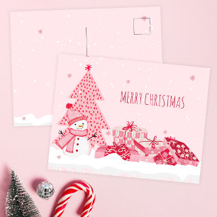 Pink playful winter christmas holiday postcard