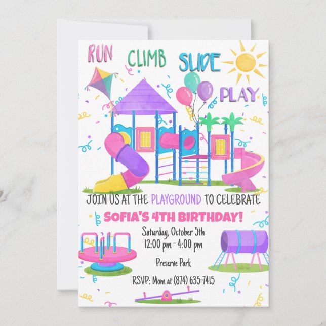 Pink Playground Girls Invitation (Front)