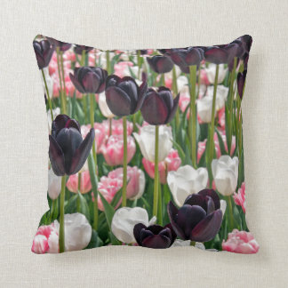 pink, plum and white tulips cushion