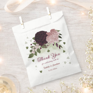 pink plum burgundy flowers greenery wedding  favour bags