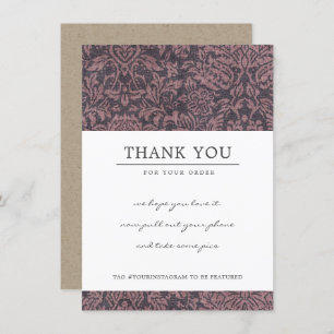 PINK PLUM DAMASK PATTERN CORPORATE BUSINESS LOGO THANK YOU CARD
