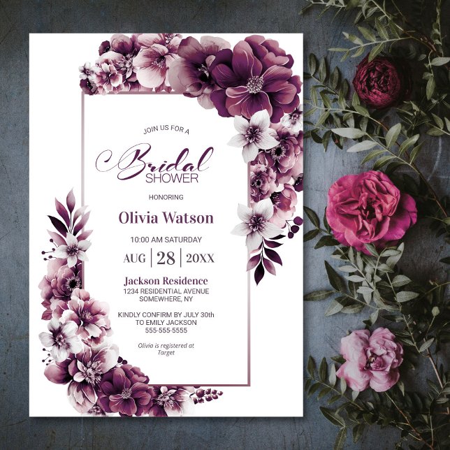 Pink Plum Floral Bridal Shower Invitation (Creator Uploaded)