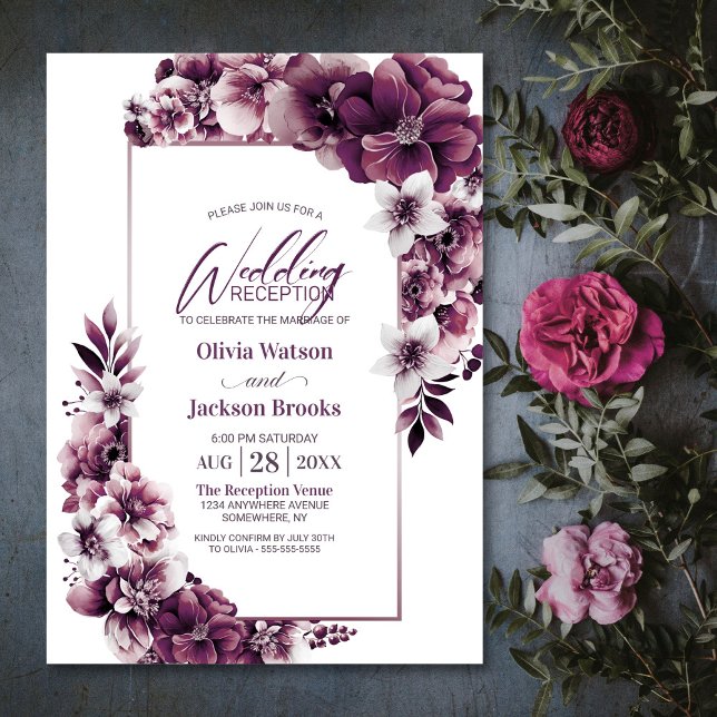 Pink Plum Floral Wedding Reception Invitation (Creator Uploaded)