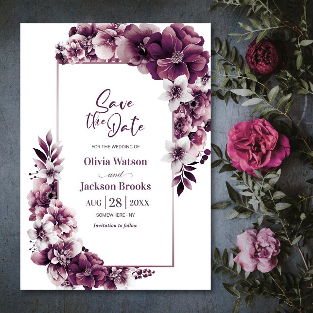Pink Plum Floral Wedding Save the Date (Creator Uploaded)