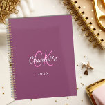 Pink plum monogram initials name 2024 planner<br><div class="desc">Plum,  dark pink background and white text. Personalise and add your monogram initials,  name and a year.</div>