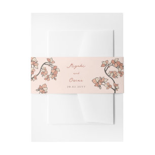 Pink Plum/Peach Blossoms Elegant Floral Wedding Invitation Belly Band
