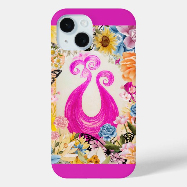 Pink Plum Peacock with colourful flowers Case-Mate iPhone Case (Back)