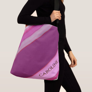 Pink Plum Stripes Personalised Name Crossbody Bag