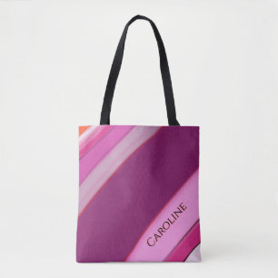 Pink Plum Stripes Personalised Name Tote Bag
