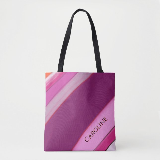 Pink Plum Stripes Personalised Name  Tote Bag (Front)