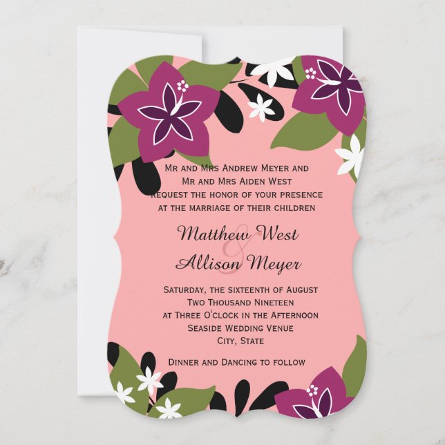 Pink Plum Tropical Floral Wedding Invitation (Front)