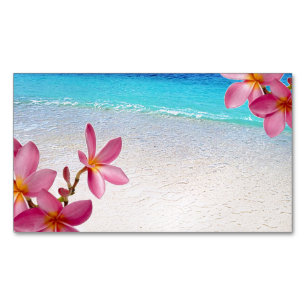 Pink Plumeria Beach House Rental Spa Boutique B&B Magnetic Business Card