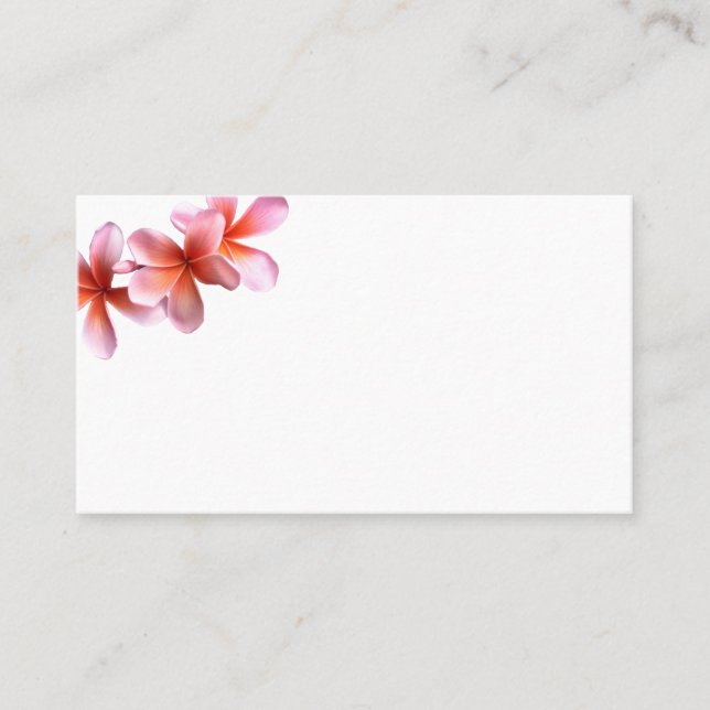 Pink Plumeria Blank White Place Cards (Front)