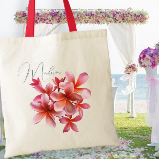 Pink Plumeria Bridesmaid Gift Personalised Tote Bag (Creator Uploaded)