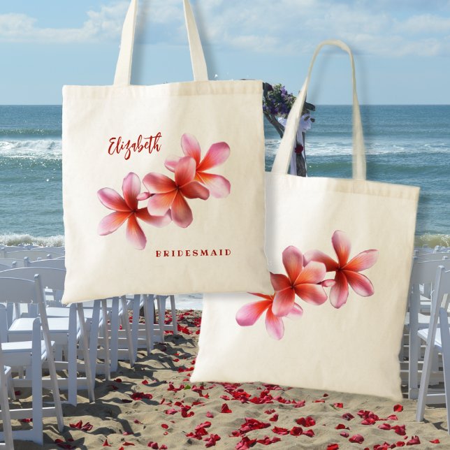Pink Plumeria Bridesmaid Personalised Tote Bag (Creator Uploaded)