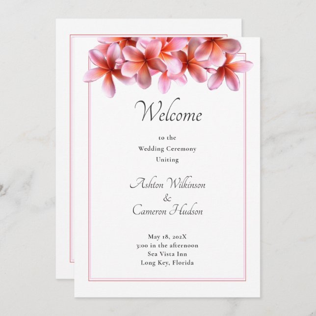Pink Plumeria Casual Flat Wedding Program Template (Front/Back)