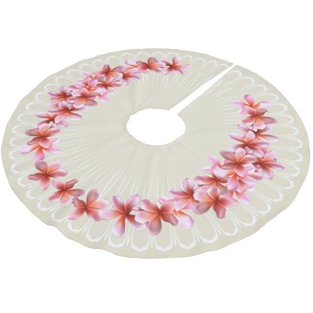 Pink Plumeria Champagne Christmas Tree Skirt (Angled)