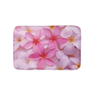 Pink Plumeria Flower Pattern Bath Mat