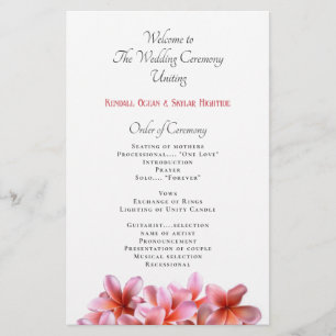 Pink Plumeria Flowers Flat Wedding Program