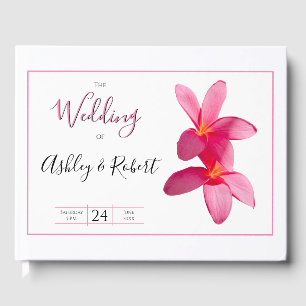 Pink Plumeria Flowers, Modern Wedding Guest Book