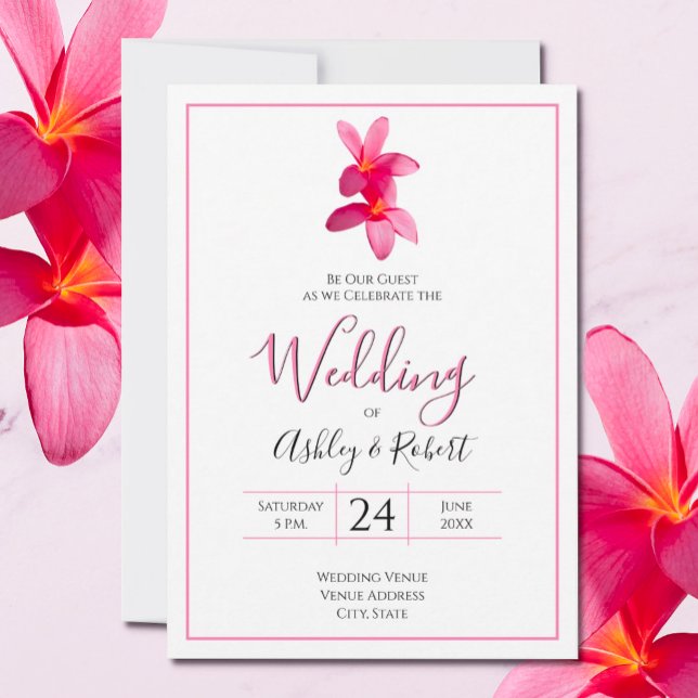 Pink Plumeria Flowers, Modern Wedding Invitation (Creator Uploaded)