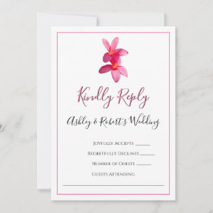 Pink Plumeria Flowers, Modern Wedding, RSVP Card