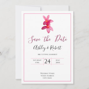Pink Plumeria Flowers, Modern Wedding, Save Date Invitation