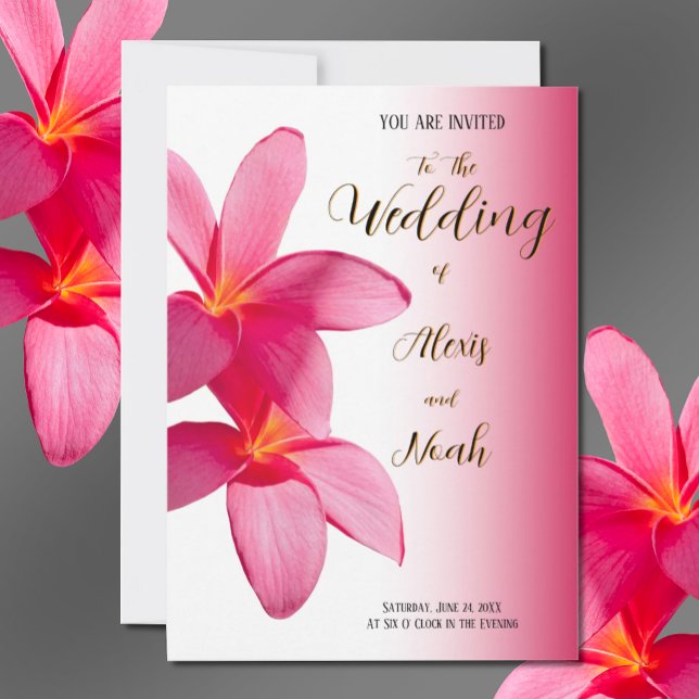 Pink Plumeria Flowers on Pink, Floral, Wedding Invitation (Creator Uploaded)