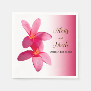 Pink Plumeria Flowers on Pink, Floral, Wedding Napkin