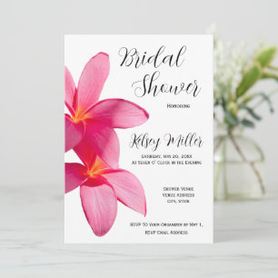 Pink Plumeria Flowers, Tropical, Floral, Bridal Invitation