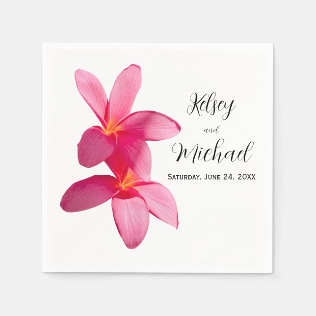 Pink Plumeria Flowers, Tropical, Floral Wedding, Napkin (Front)