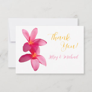 Pink Plumeria Flowers, Tropical, Floral Wedding Thank You Card
