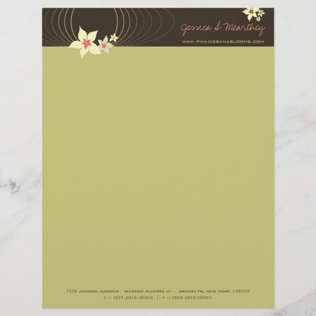 Pink Plumeria Frangipani Flower Chic Ikebana Zen Customised Letterhead (Front)