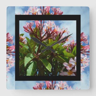 Pink Plumeria Frangipani Tree, Square Wall Clock