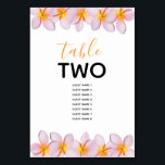 Pink Plumeria Frangipani Wedding Guest Names  Table Number<br><div class="desc">This design features pink frangipani / plumeria flowers. A tropical design elegantly framed with pink frangipani flowers. These popular tropical Hawaiian flowers are ideal for an elegant destination beach wedding. Tropical wedding table number design with modern elements. Matching wedding invitations and other stationery items are also available. Customise the number...</div>