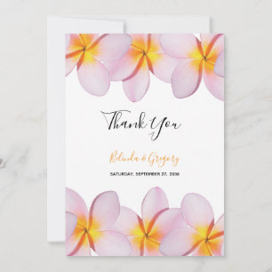 Pink Plumeria Frangipani Wedding Thank You Card