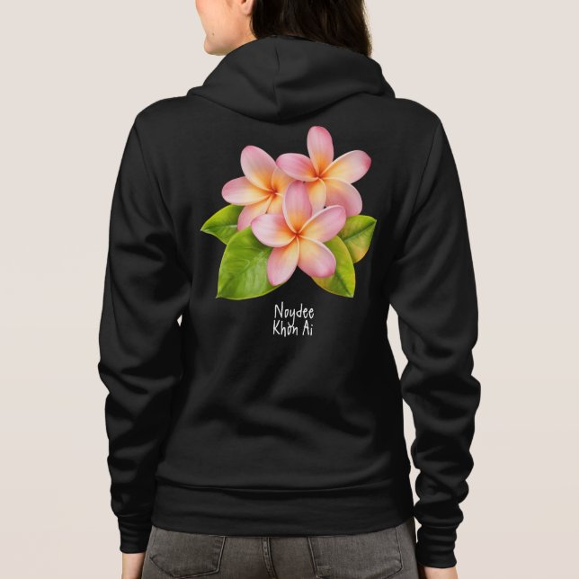 Pink Plumeria Frangipani, your Name, Floral Hoodie (Back)