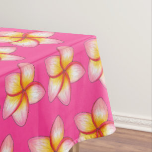 Pink Plumeria Hawaiian Flower Luau Birthday Party Tablecloth